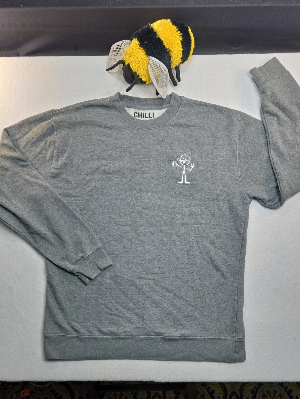 Chill AF! Men's Gray Crewneck Sweatshirt with White Stick-Figure Graphic